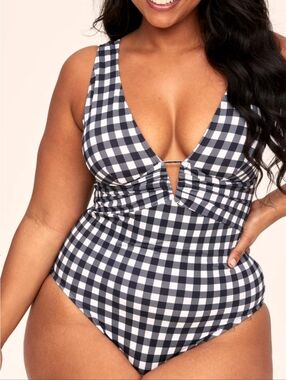 Size 2X Adore Me Andria Black And White Gingham One Piece Swimsuit